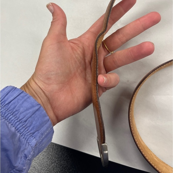 A & D Milano Tan Italian Leather Belt with Solid Brass Silver Tone Hardware 45" - Picture 4 of 9